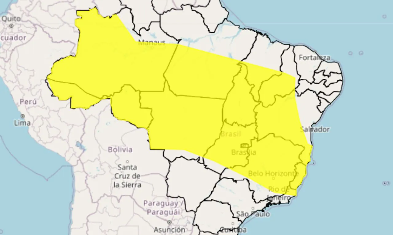 o mapa mostra &agrave;s &aacute;reas em alerta para temporais e chuva intensa